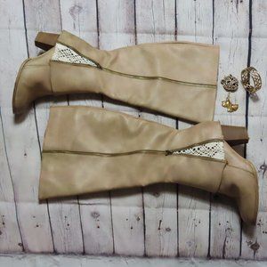 Torrid Tan Heel Boots with Lace and Zipper Detail